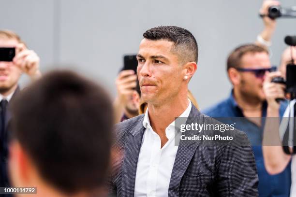 Cristiano Ronaldo arrives at Juventus medical center in Turin, Italy, on July 16, 2018.