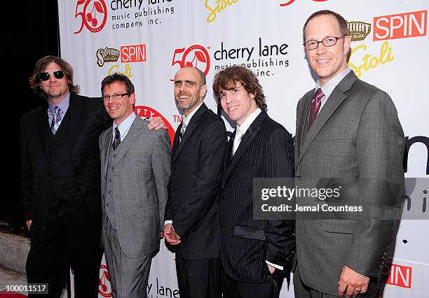 The band "Moe" poses on the red carpet at the Cherry Lane Music Publishing's 50th Anniversary celebration at Brooklyn Bowl in Brooklyn on May 19,...