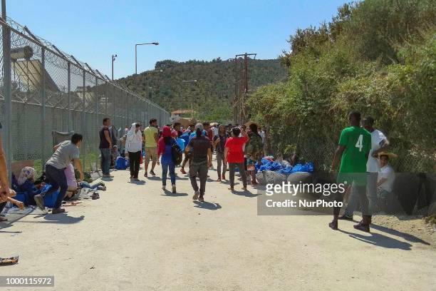 Inside Moria refugee camp - hot spot - detention center in Lesvos island, Greece. Moria is a refugee camp working over its capacity of 2800 people....