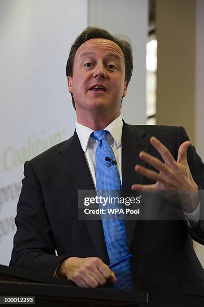 British Prime Minister David Cameron speaks during the launch of the Government Programme Coalition Agreement document in London, May 20, 2010. The...