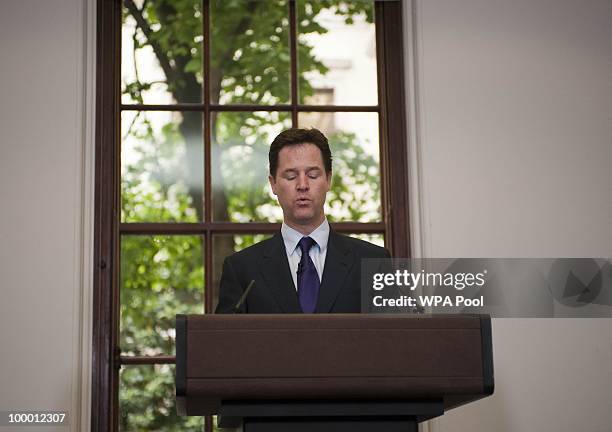 British Deputy Prime Minister Nick Clegg speaks during the launch of the Government Programme Coalition Agreement document in London, May 20, 2010....