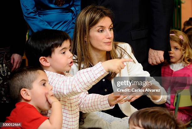 Princess Letizia of Spain visits "Infanta Leonor" school on May 20, 2010 in Castrillon, Asturias, Spain.