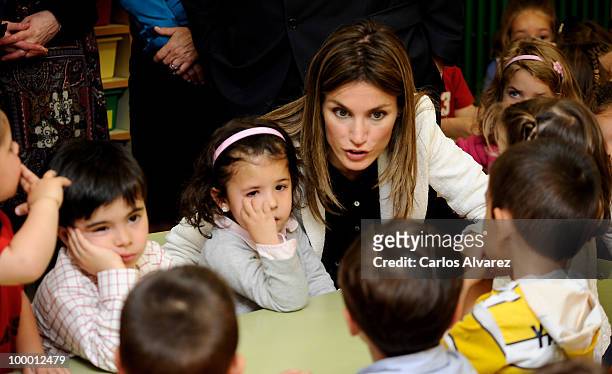 Princess Letizia of Spain visits "Infanta Leonor" school on May 20, 2010 in Castrillon, Asturias, Spain.