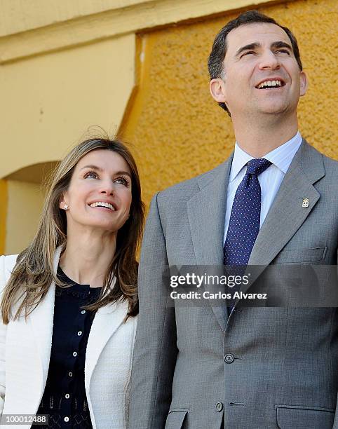 Prince Felipe of Spain and Princess Letizia of Spain visit "Infanta Leonor" school on May 20, 2010 in Castrillon, Asturias, Spain.