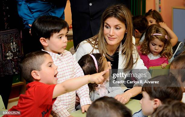 Princess Letizia of Spain visits "Infanta Leonor" school on May 20, 2010 in Castrillon, Asturias, Spain.