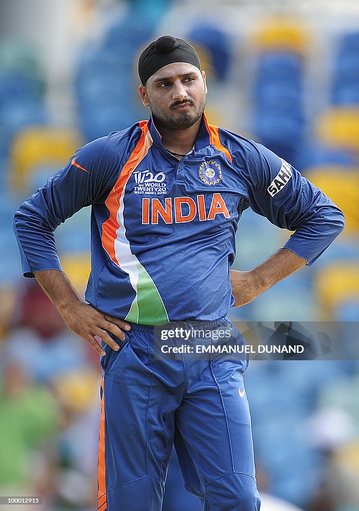 Indian bowler Harbhajan Singh reacts dur
