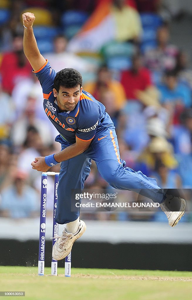 Indian bowler Zaheer Khan delivers durin