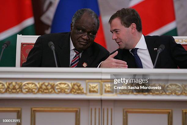 Russian President Dmitry Medvedev meets with Namibian President Pohamba at the Kremlin on May 20, 2010 in Moscow, Russia. Namibian President...