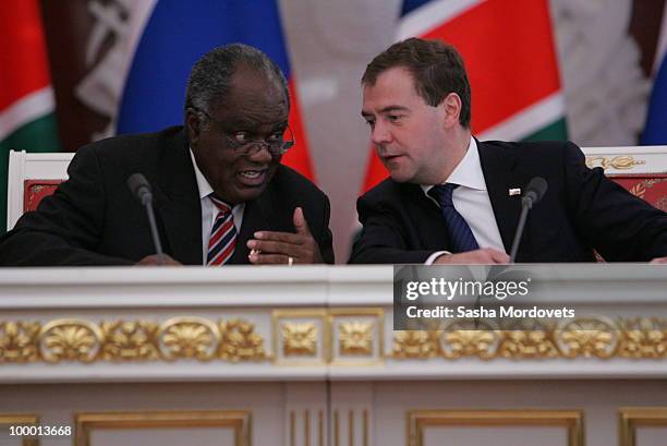 Russian President Dmitry Medvedev meets with Namibian President Pohamba at the Kremlin on May 20, 2010 in Moscow, Russia. Namibian President...