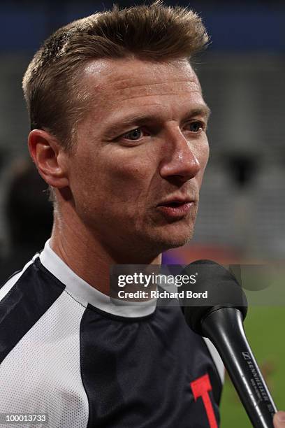 Tony Vairelles gives an interview during the World Charity Soccer 2010 Charity Match for Haiti at Stade Charlety on May 19, 2010 in Paris, France.