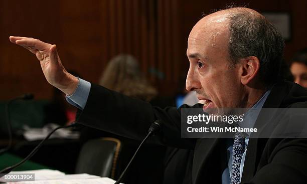 Commodity Futures Trading Commission Chairman Gary Gensler testifies before the Senate Banking, Housing and Urban Affairs Committee May 20, 2010 in...