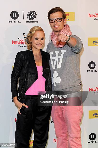 Host Mirjam Weichselbraun and tv host Joachim 'Joko' Winterscheidt arrive at 'The Dome 54' at Schleyerhalle on May 20, 2010 in Stuttgart, Germany.