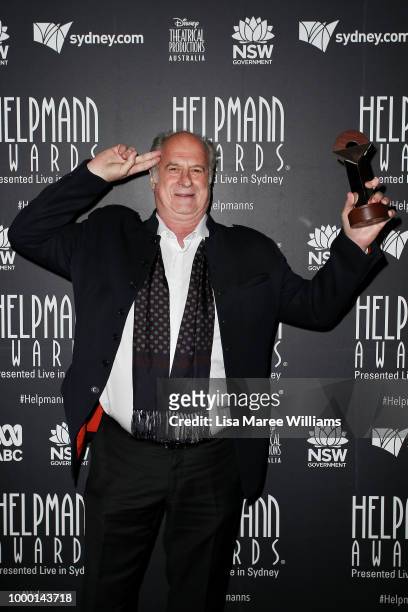 Michael Gudinski celebrates his win during the 18th Annual Helpmann Awards at Capitol Theatre on July 16, 2018 in Sydney, Australia.