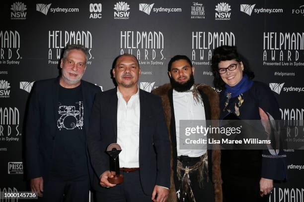 Stephen Page and The Bangarra Dance Theatre team pose with the award for Best New Australian Work for 'Bennelong' during the 18th Annual Helpmann...