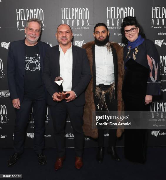 Stephen Page ) and The Bangarra Dance Theatre team pose with the award for Best New Australian Work for 'Bennelong' at the 18th Annual Helpmann...