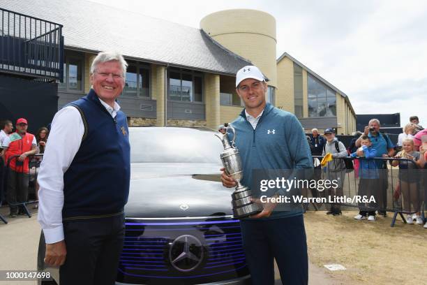 Jordan Spieth of the United States, winner of the 146th Open Championship, returns the Claret Jug to R&A Chief Executive, Martin Slumbers on the...