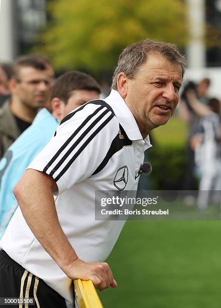 German head coach for blind football, Ulrich Pfisterer attends the Blind Football National match between Germany and Turkey on the �Day of Blind...