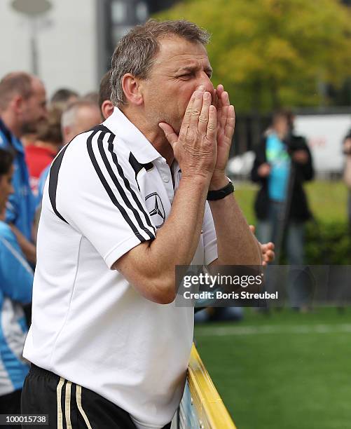 German head coach for blind football, Ulrich Pfisterer attends the Blind Football National match between Germany and Turkey on the �Day of Blind...