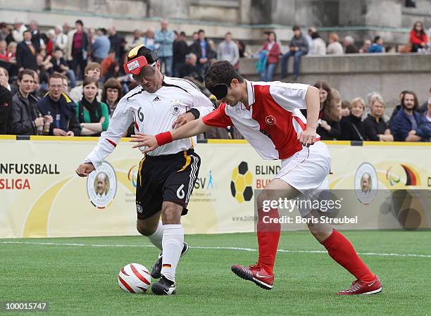 Dinc Cengiz of Germany battles for the ball with a player of Turkey during the Blind Football National match between Germany and Turkey on the �Day...