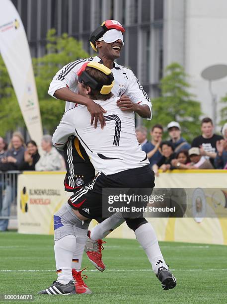 Russom Mulgheta and Lukas Smirek of Germany celebrate during the Blind Football National match between Germany and Turkey on the �Day of Blind...