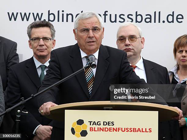 Karl Rothmund, vice president of the German Football Association and head of the Sepp-Herberger-Stiftung holds a speech on the 'Day of Blind...