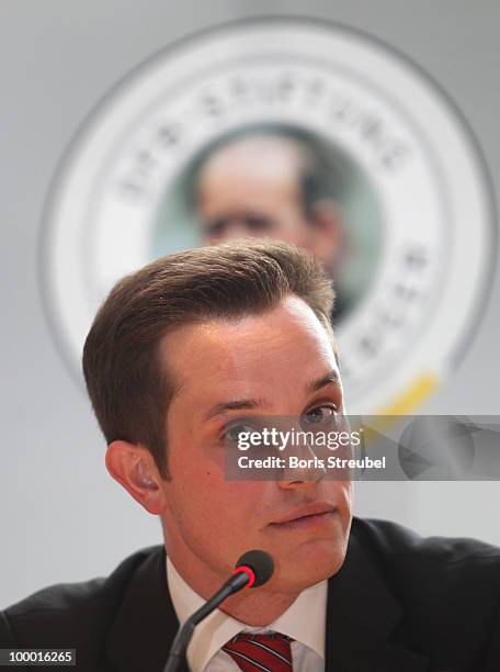 Tobias Wrzensinski of the Sepp-Herberger-Stiftung attends the press conference during the �Day of Blind Football' at the Paul-Loebe-Haus on May 20,...