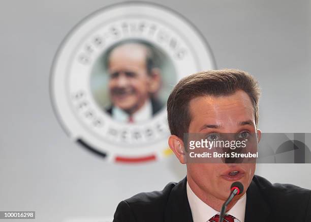 Tobias Wrzensinski of the Sepp-Herberger-Stiftung attends the press conference during the �Day of Blind Football' at the Paul-Loebe-Haus on May 20,...