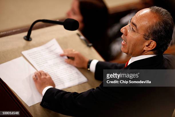 Mexican President Felipe Calderon addresses a joint session of the U.S. Congress on the floor of the House House of Representatives at the U.S....