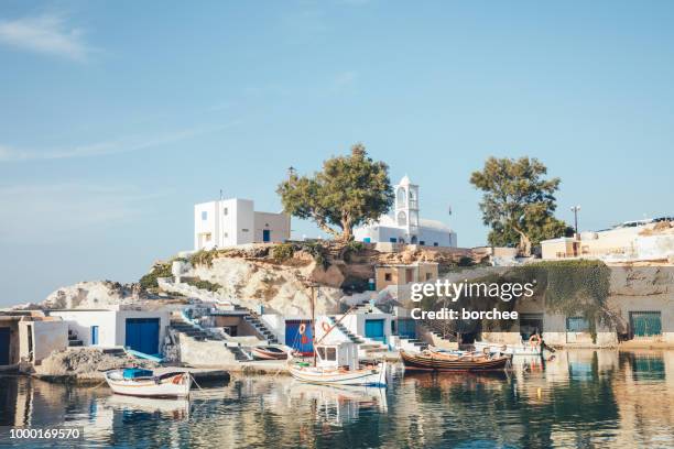 traditional greek fishermen village in milos - milos stock pictures, royalty-free photos & images