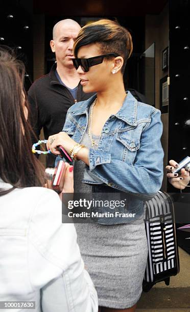 Rihanna is met by Scottish fans at her hotel in Glasgow, before performing at the SECC in her Last Girl on Earth tour, sighting on May 20, 2010 in...