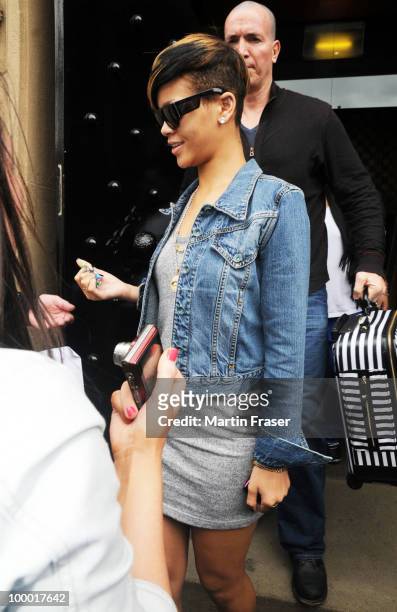 Rihanna is met by Scottish fans at her hotel in Glasgow, before performing at the SECC in her Last Girl on Earth tour, sighting on May 20, 2010 in...