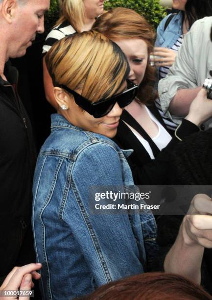 Rihanna is met by Scottish fans at her hotel in Glasgow, before performing at the SECC in her Last Girl on Earth tour, sighting on May 20, 2010 in...