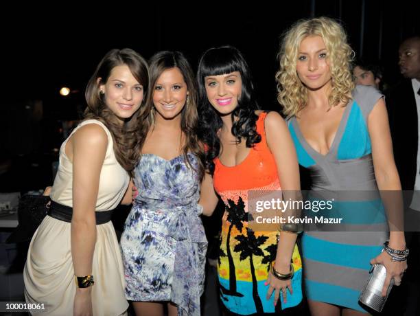 Exclusive* Lyndsy Fonseca, Ashley Tisdale, Katy Perry and Aly Michalka backstage at the CW Network's 2010 upfront presentation at Madison Square...