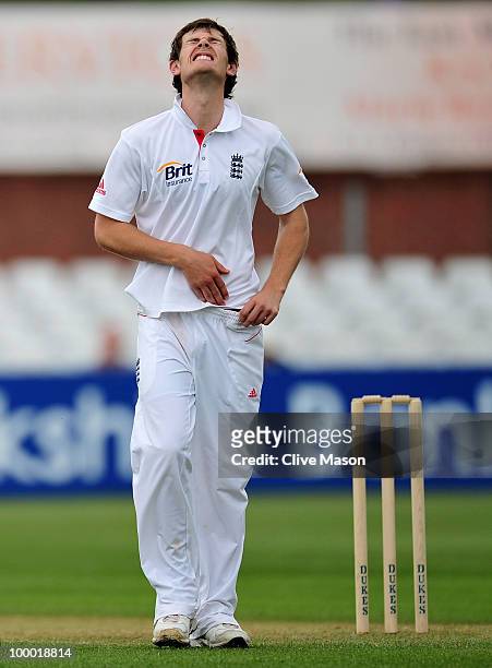 James Harris of England Lions in action bowling during day two of the match between England Lions and Bangladesh at The County Ground on May 20, 2010...