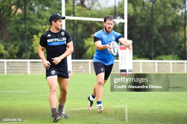 Johan Goosen new player of Montpellier and Francois Steyn during the first training session of the new season 2018/2019 of the Montpellier Herault...