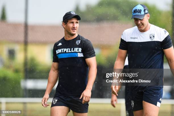 Johan Goosen new player of Montpellier and Nicolaas Van Rensburg during the first training session of the new season 2018/2019 of the Montpellier...