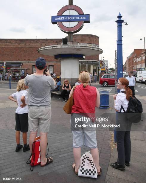 General view outside Southgate Underground tube station on the Piccadilly Line in Enfield which has been rebranded with Gareth Southgate's name by...