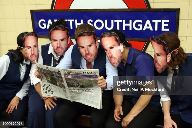 Southgate Underground tube station on the Piccadilly Line in Enfield has been rebranded with Gareth Southgate's name by TFL on July 16, 2018 in...