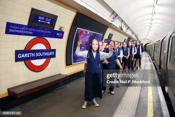 Southgate Underground tube station on the Piccadilly Line in Enfield has been rebranded with Gareth Southgate's name by TFL on July 16, 2018 in...