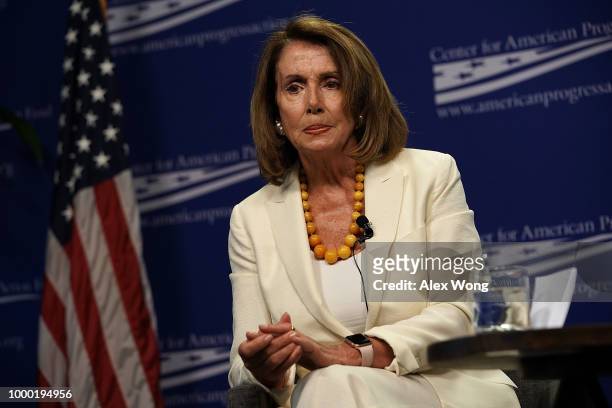 House Minority Leader Rep. Nancy Pelosi listens during a discussion at Center for American Progress Action Fund July 16, 2018 in Washington, DC....