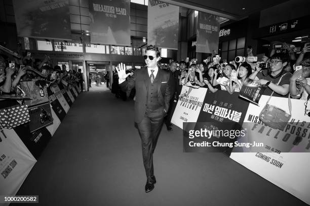 Image converted to black and white. Color version not available.) Tom Cruise attends the 'Mission: Impossible - Fallout' Seoul Premiere at Lotte...