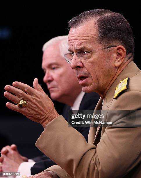 Secretary of Defense Robert Gates and Chairman of the Joint Chiefs of Staff Adm. Mike Mullen brief reporters at the Pentagon May 20, 2010 in...