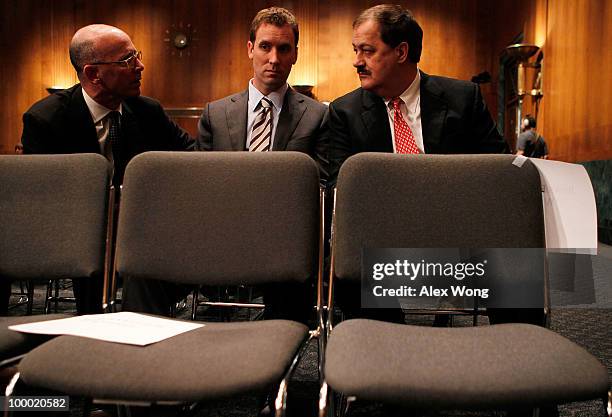 Chairman and CEO of Massey Energy Company Don Blankenship waits for his turn to testify with general counsel and Vice President Shane Harvey and...