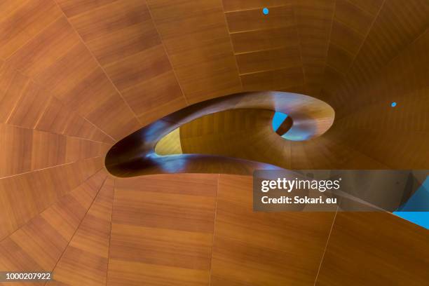 douglas fir-clad spiral staircase - douglas fir texture stock pictures, royalty-free photos & images