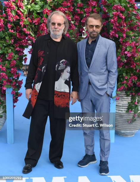 Benny Andersson and Bjorn Ulvaeus from Abba attend the "Mamma Mia! Here We Go Again" world premiere at the Eventim Apollo, Hammersmith on July 16,...