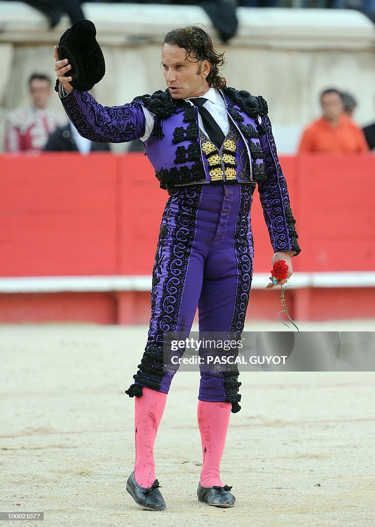 Spanish bullfighter Julio Aparicio recei