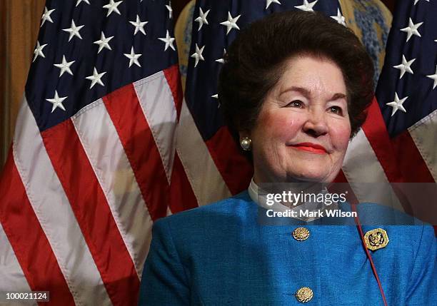 Joyce Murtha attends a mock swearing-in for Rep. Mark Critz moments after he was sworn in on the floor of the House on Capitol Hill May 20, 2010 in...