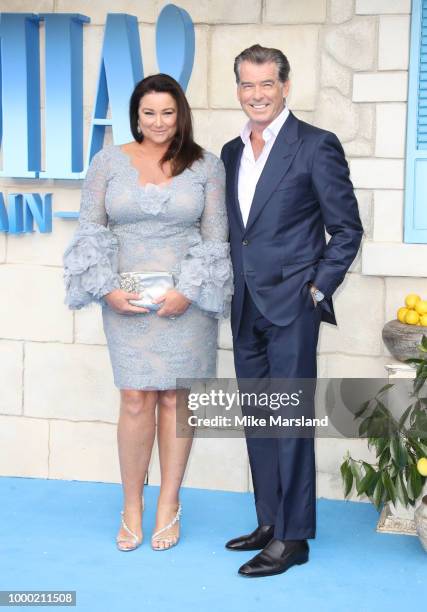 Keely Shaye Smith and Pierce Brosnan attends the World Premiere of "Mamma Mia! Here We Go Again" at Eventim Apollo on July 16, 2018 in London,...