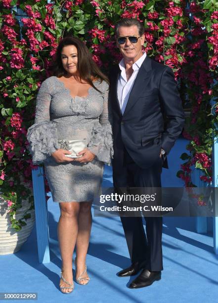 Keely Shaye Smith and Pierce Brosnan attend the "Mamma Mia! Here We Go Again" world premiere at the Eventim Apollo, Hammersmith on July 16, 2018 in...