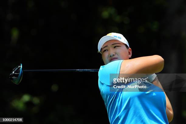 Mirim Lee of Republic of Korea hits from the 11th tee during the final round of the Marathon LPGA Classic golf tournament at Highland Meadows Golf...